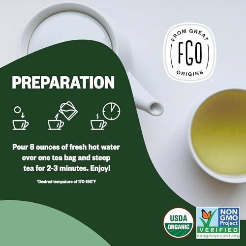 Organic Green Tea, 100 Count Eco-Conscious Tea Bags, Caffeinated, Resealable