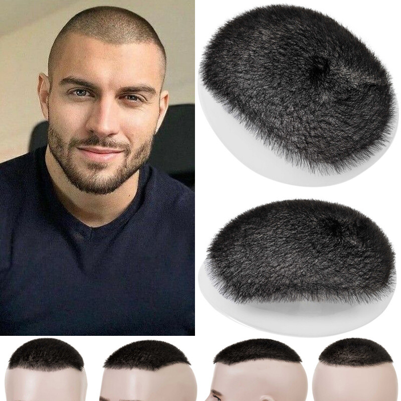 Men Human Hair Toupee Ultra Thin Skin PU Hairpiece Hair System Short Buzz Cut US