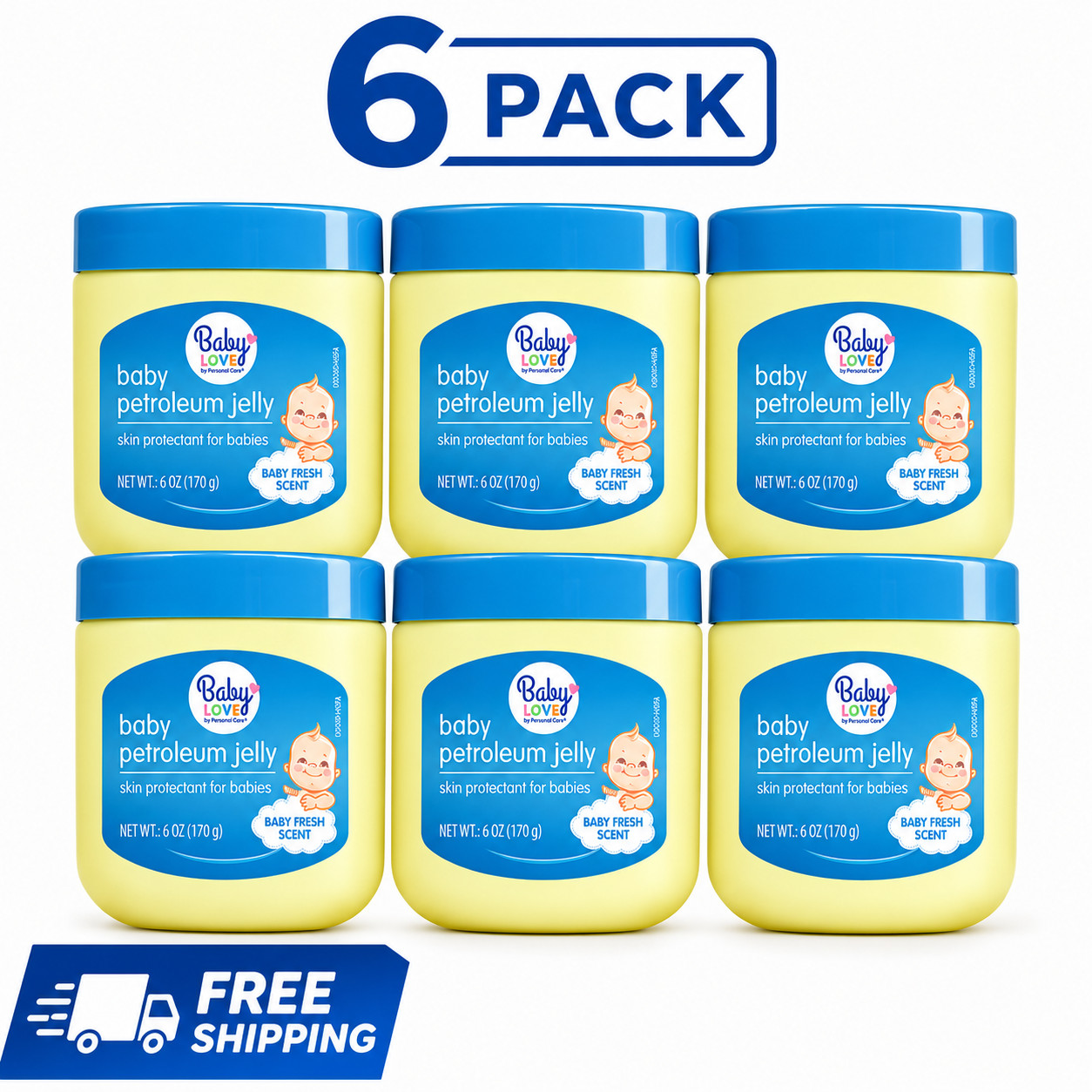 6 Pack Baby Love Petroleum Jelly Baby Fresh Scent Skin Protectant 6oz