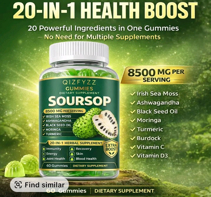 1 PCS Summervibes Soursop Gummies 20-in-1 Herbal Complex Sea Moss Moringa 60ct