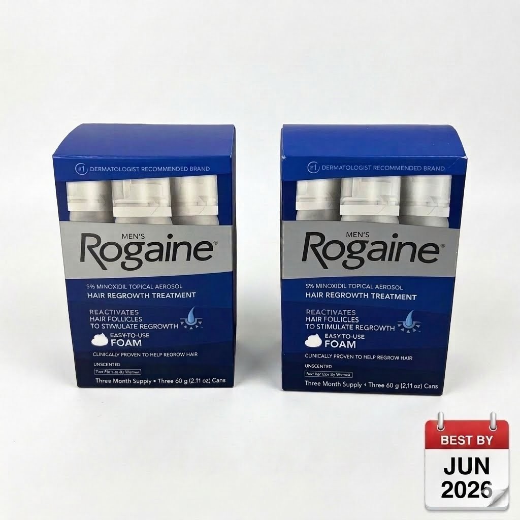 Rogaine Men’s 5% Minoxidil Foam Hair Treatment, 6×2.11 oz, 6 Cans, Exp 06/2026