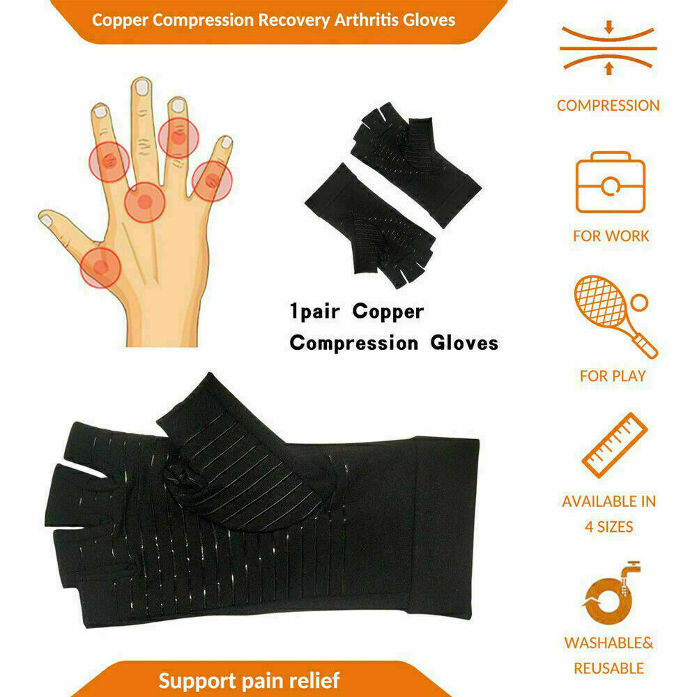 Copper Compression Arthritis Gloves Hand Support Joint Pain Relief wrist brace