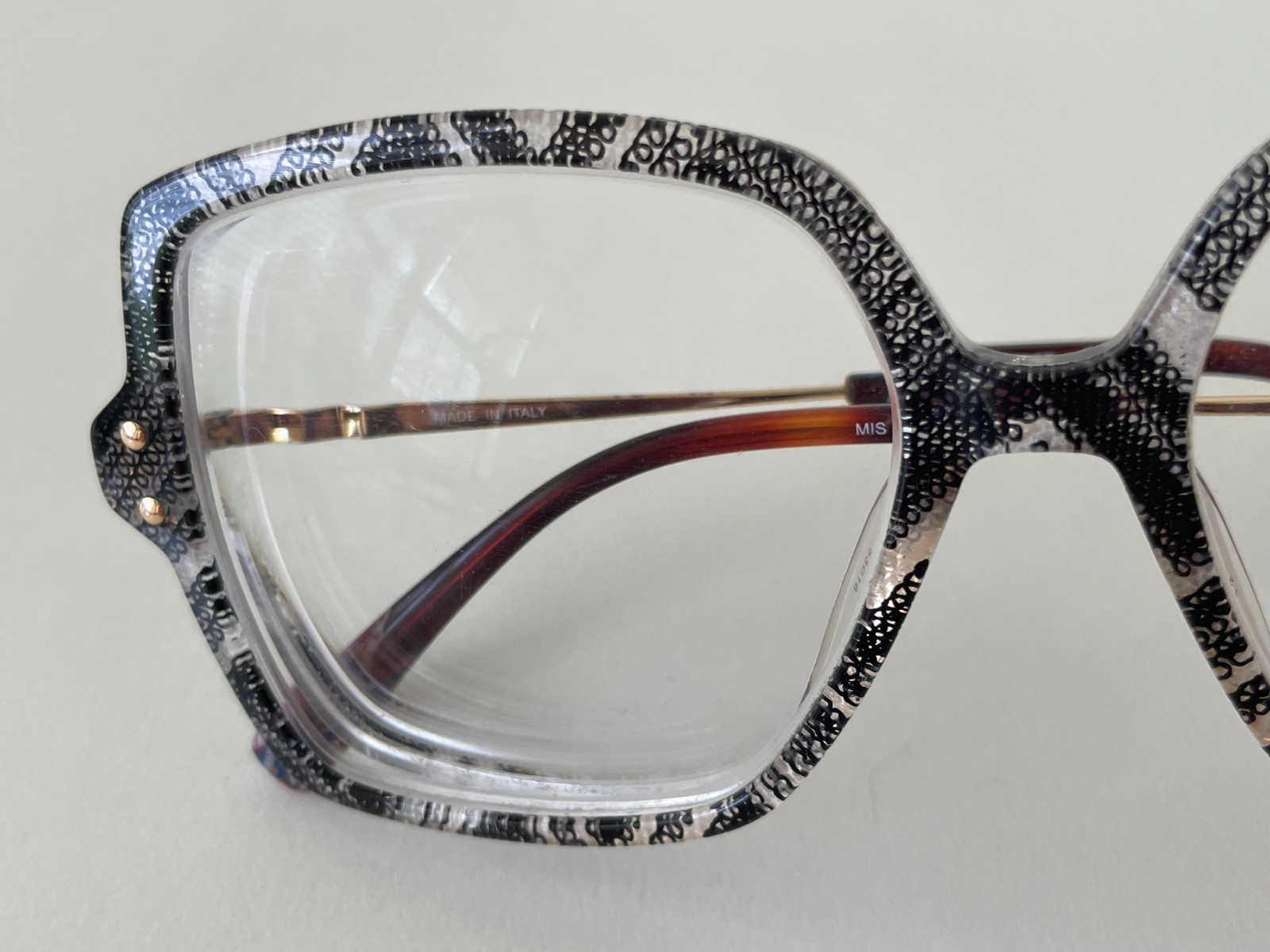 MISSONI MIS 0005 S37 Vintage Eyeglasses Frame Black White Lace Fabric Inside Ita