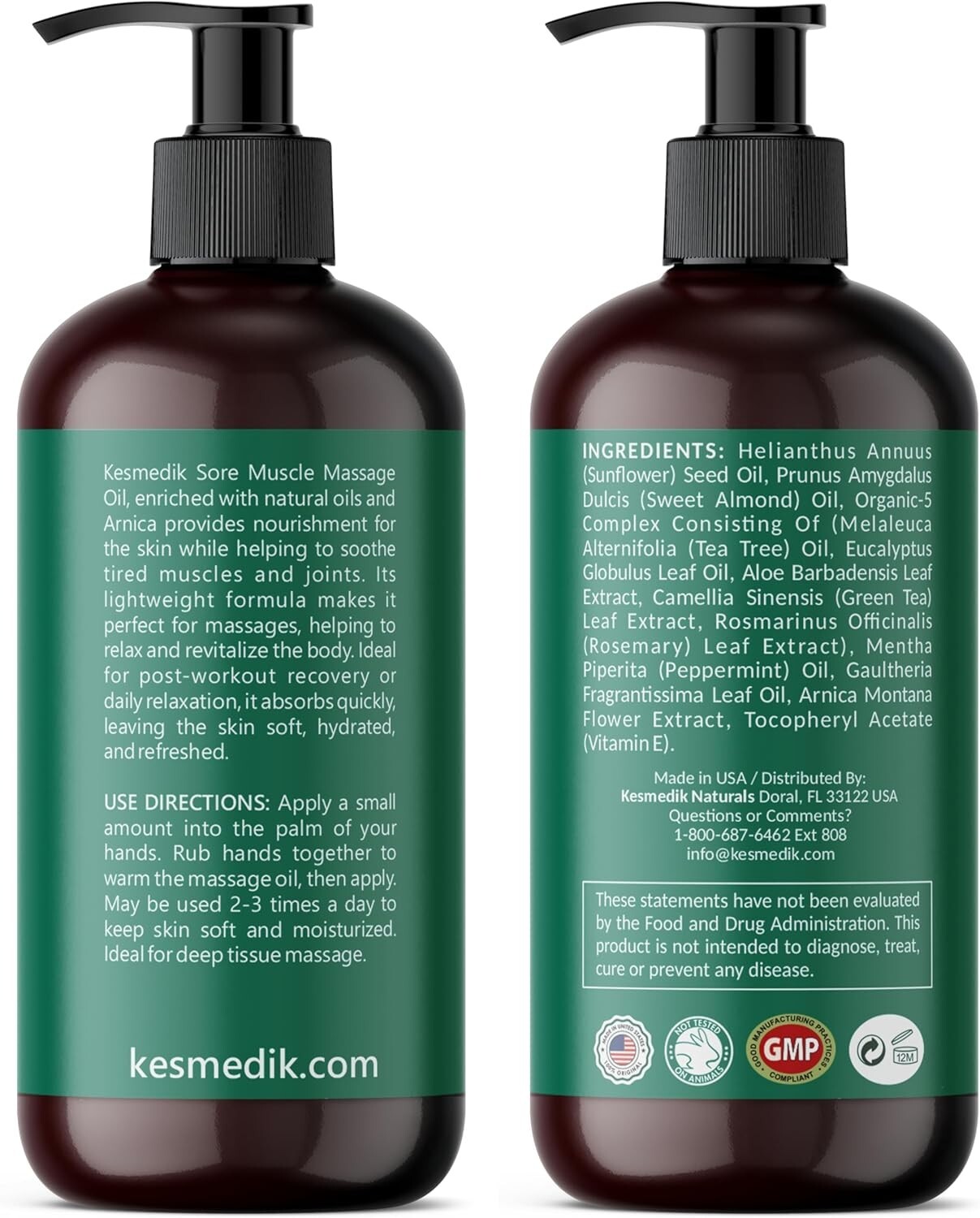 Kesmedik Sore Muscle Massage Oil, Organic-5 Complex, Non-Greasy, Soothing Relief