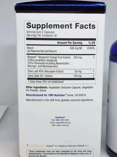 1MD Nutrition CholestMD Promotes Cholesterol Health 60 Capsules EXP: 12/2027