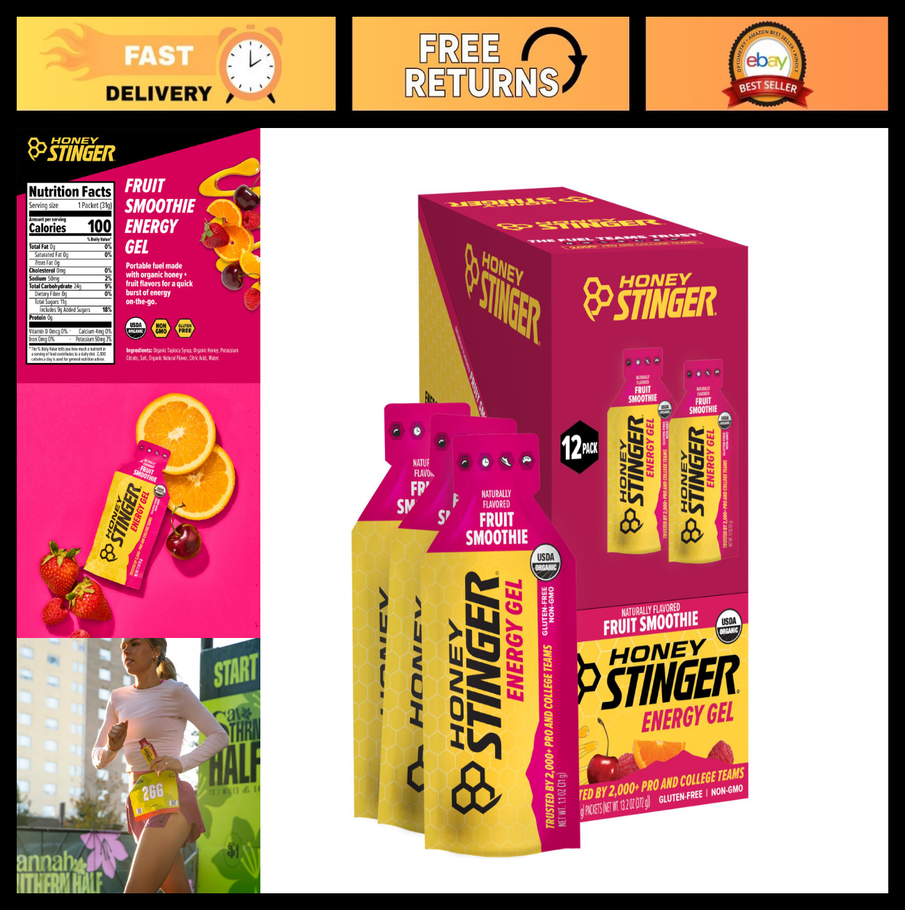 Organic Fruit Smoothie Energy Gel – Gluten Free, Caffeine Free, Sports Nutrition
