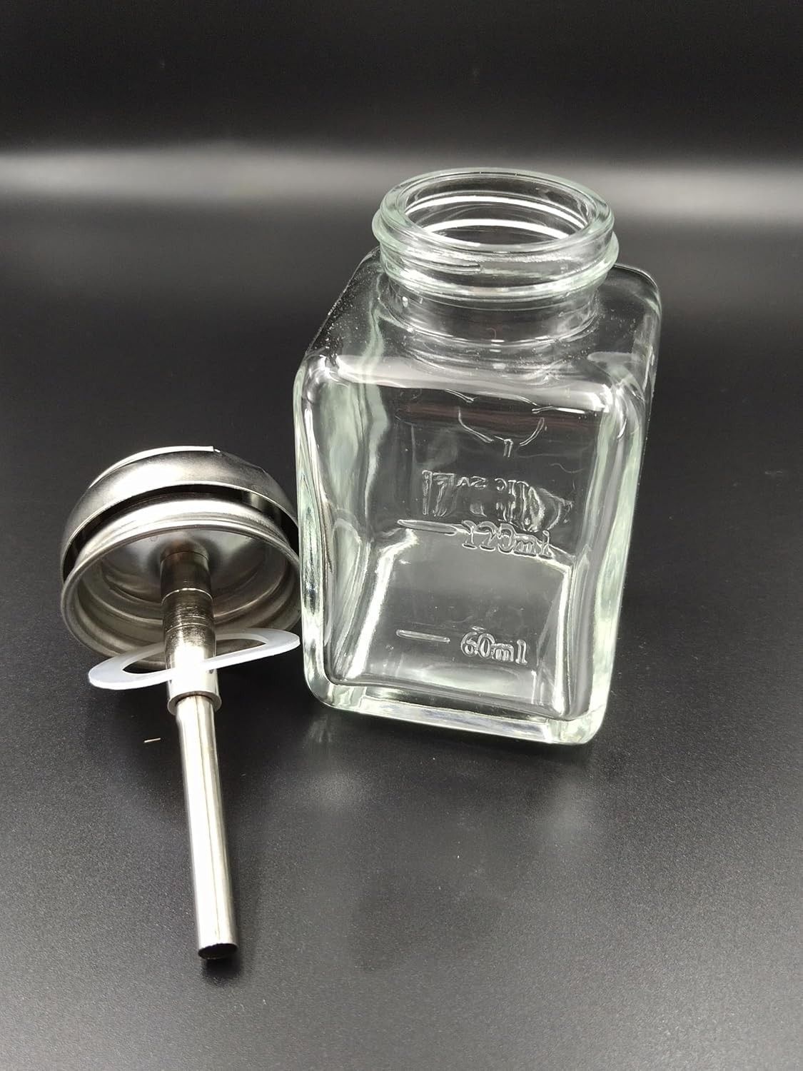 Elegant 4 Oz Clear Glass Dispenser Bottle with Push-Down Pump for Nail Polish