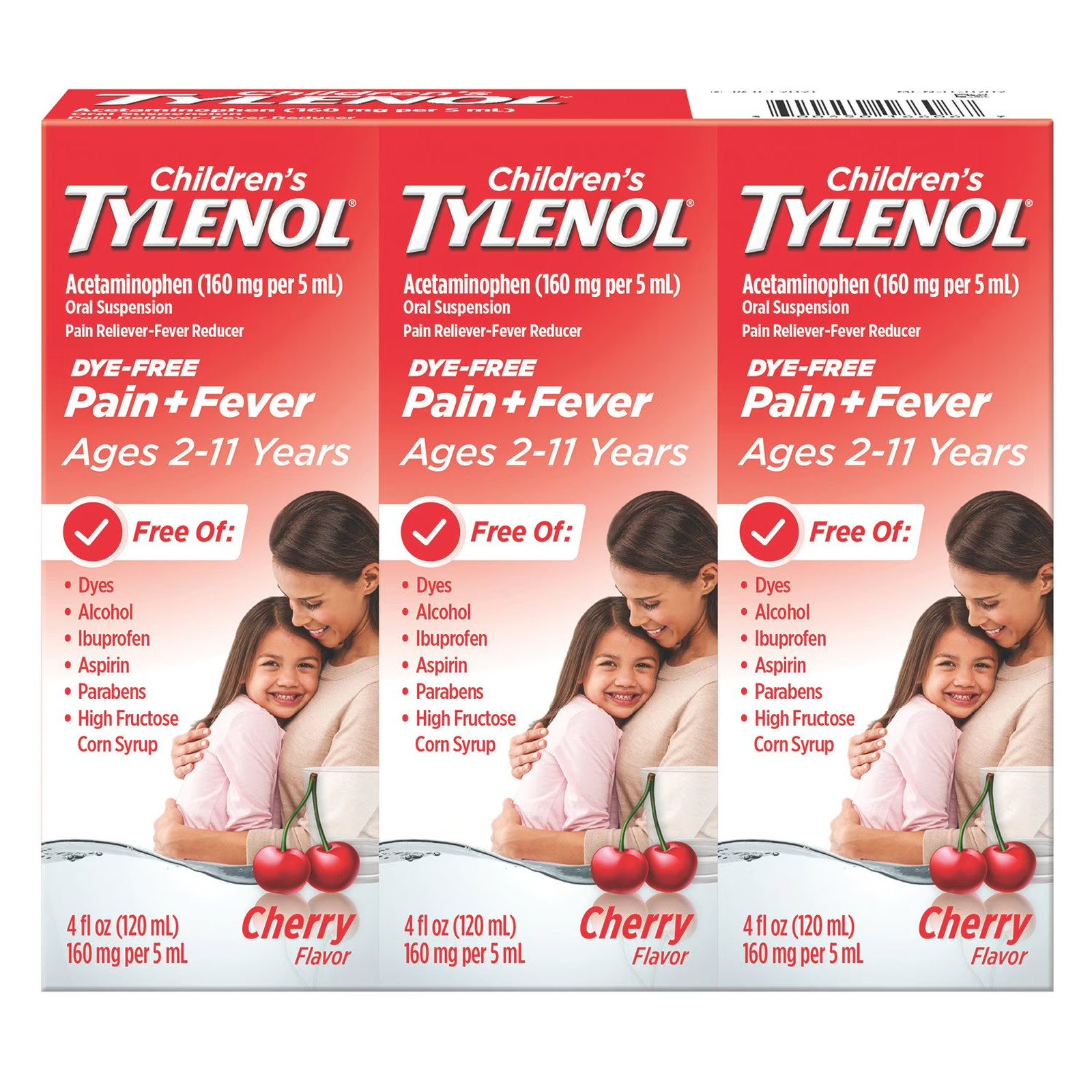 Childrens Tylenol Oral Suspension 3 Pk Acetaminophen Pain Reliever Fever Reducer