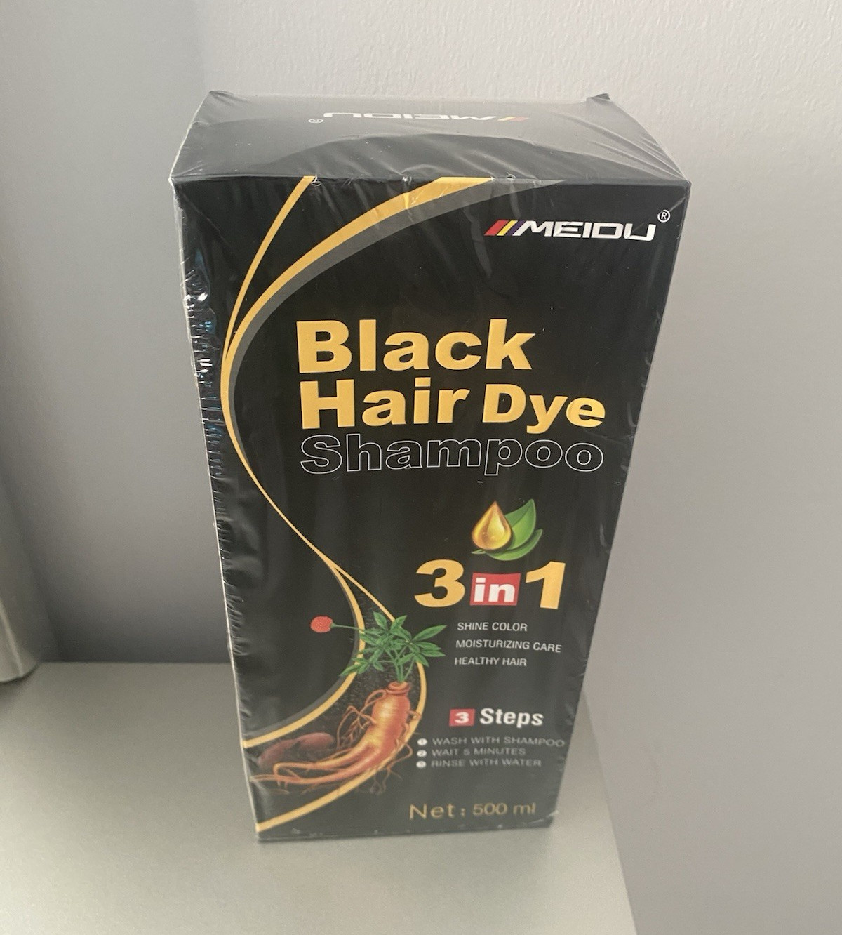 MEIDU Black 3-in-1 Hair Dye Shampoo, Moisturizing, 500 ml, Unisex Adult