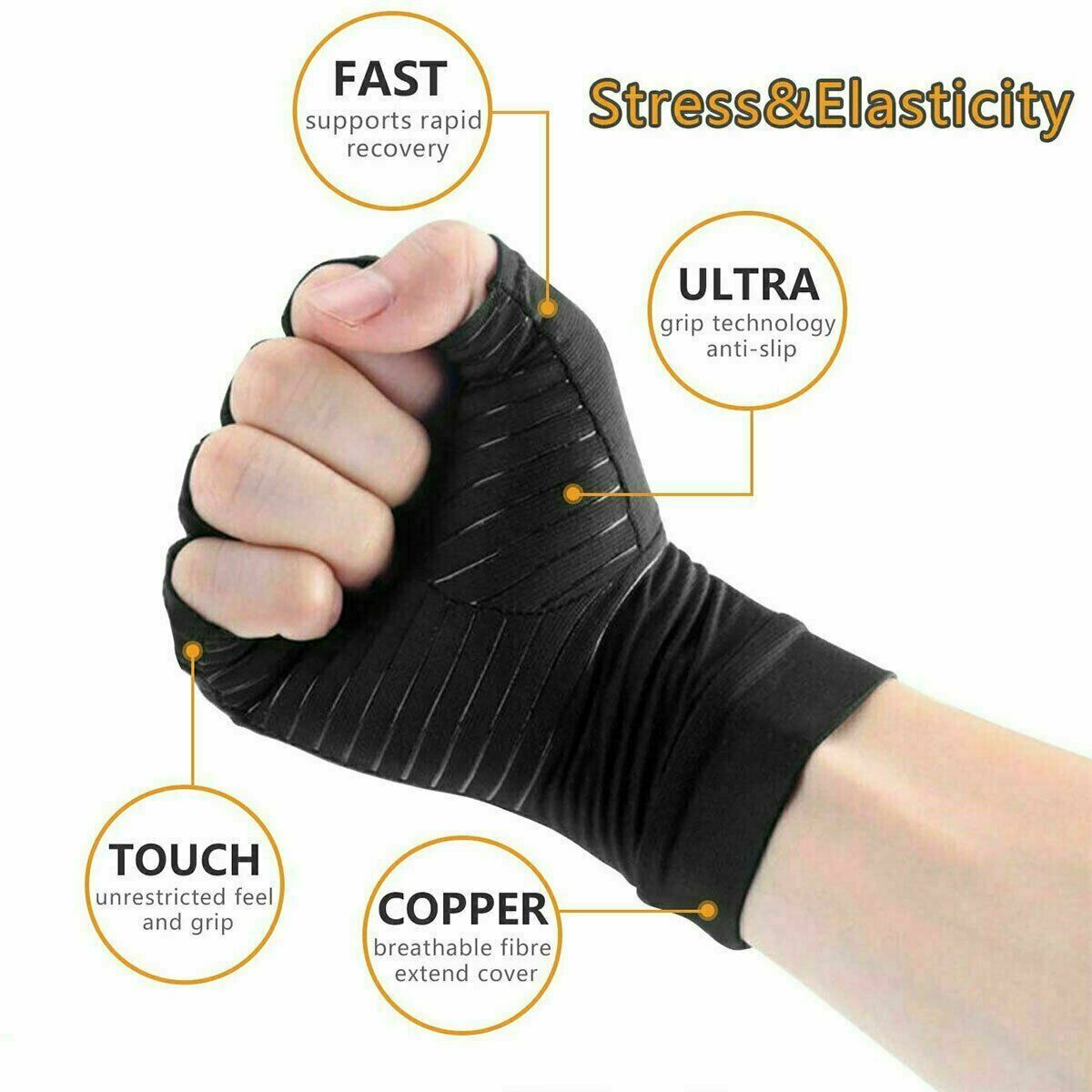 Copper Compression Arthritis Gloves Hand Support Joint Pain Relief wrist brace