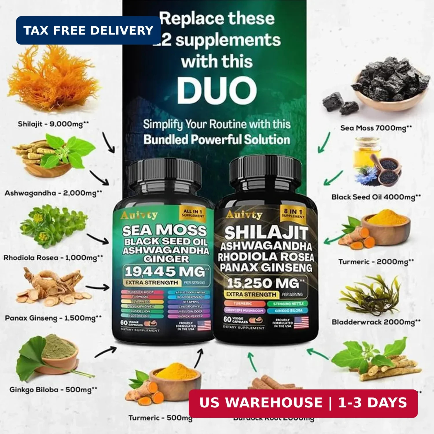 Herbal Wellness Bundle – Sea Moss Complex 19,445mg + Shilajit Complex 15,250mg –