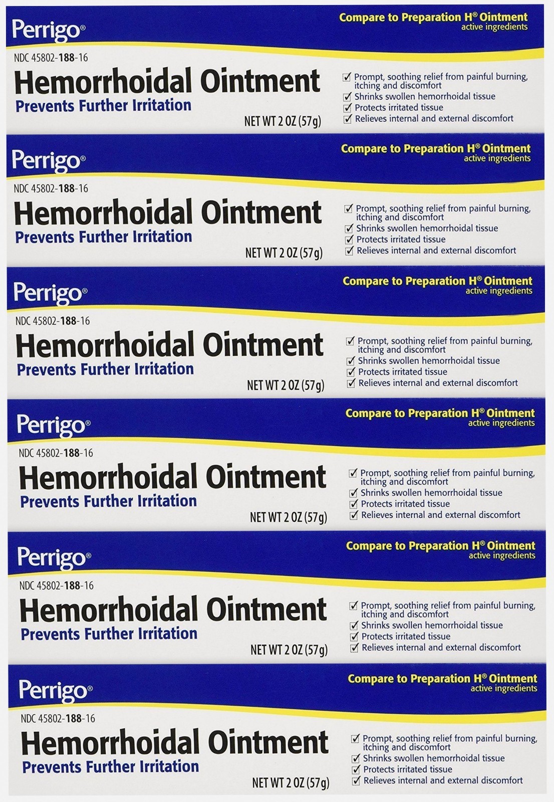 Perrigo / Padagis Hemorrhoid Ointment 2oz ( 6 tubes ) Box style may vary ^