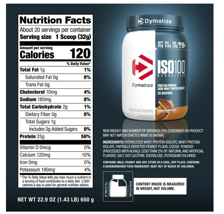 Dymatize ISO100 Hydrolyzed Whey Chocolate Peanut Butter 20 Servings 25g Protein
