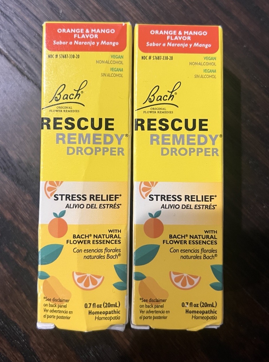 2 PACK, 0.7 fl oz (20mL) EACH bottle, Bach RESCUE REMEDY Dropper Orange Mango