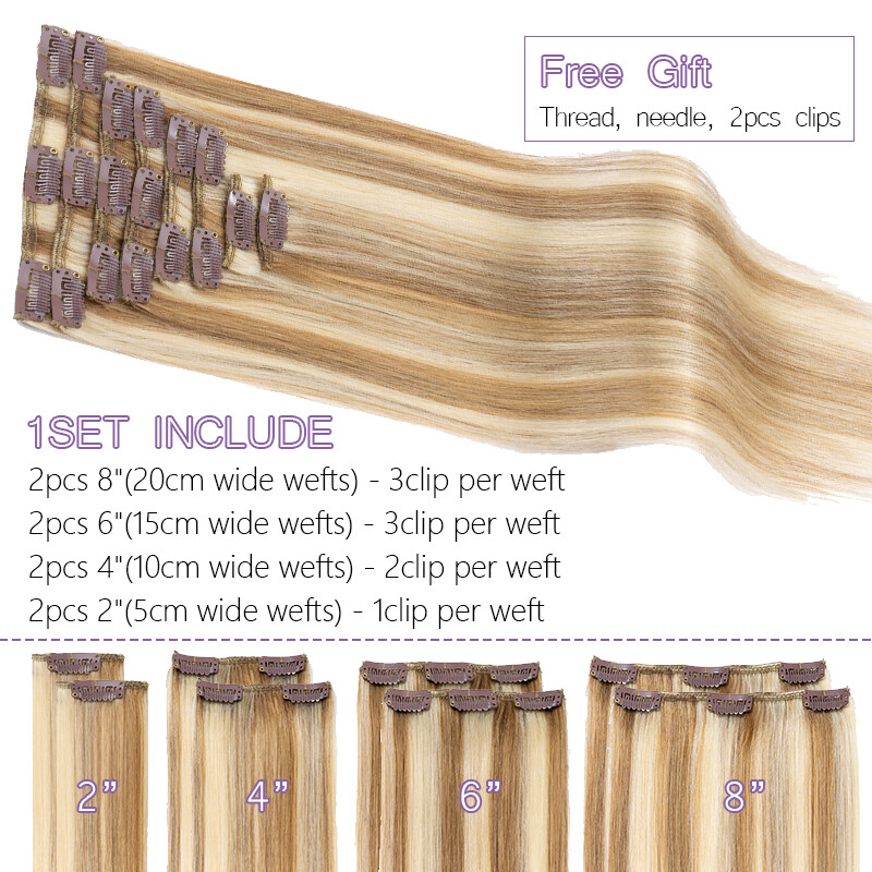 CLEARANCE Clip In Extensions 100% Real Remy Human Hair Full Head 8Pieces 18Clips