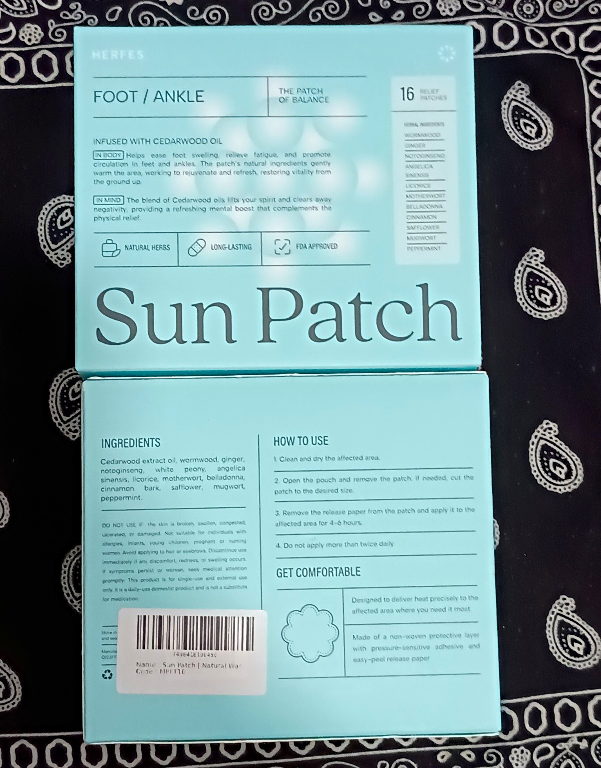 HERFES Sun Patch Foot/Ankle Pain Relief Patches Camphor Menthol 16 MPF116