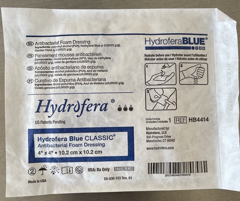 Hydrofera Blue Classic Antibacterial Sterile Foam Dressing 4×4 Blue HB4414