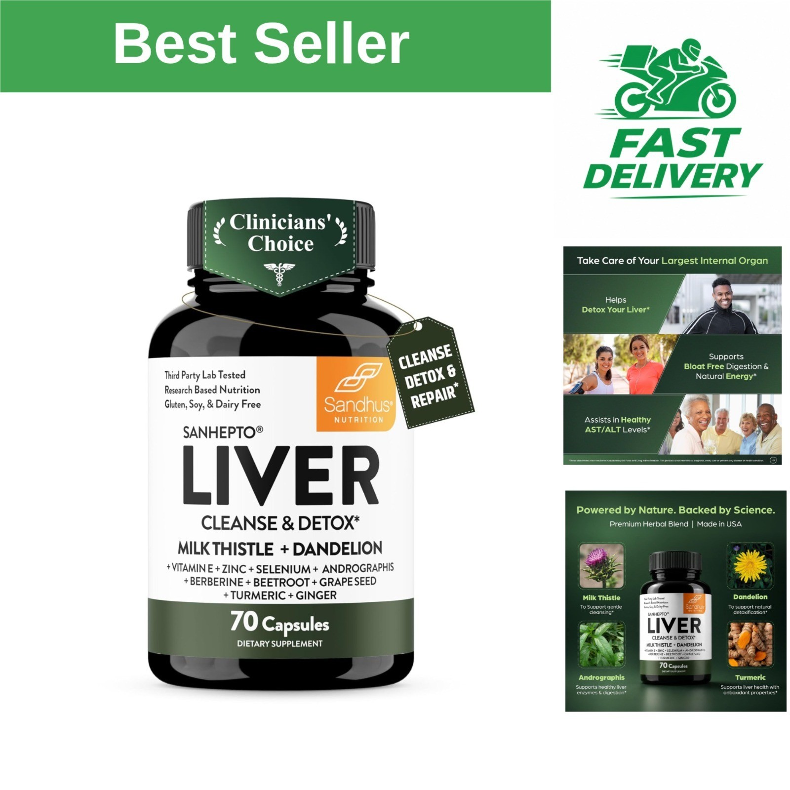 Sandhu’s Liver Cleanse Detox Capsules | Milk Thistle & Dandelion | 70 Count