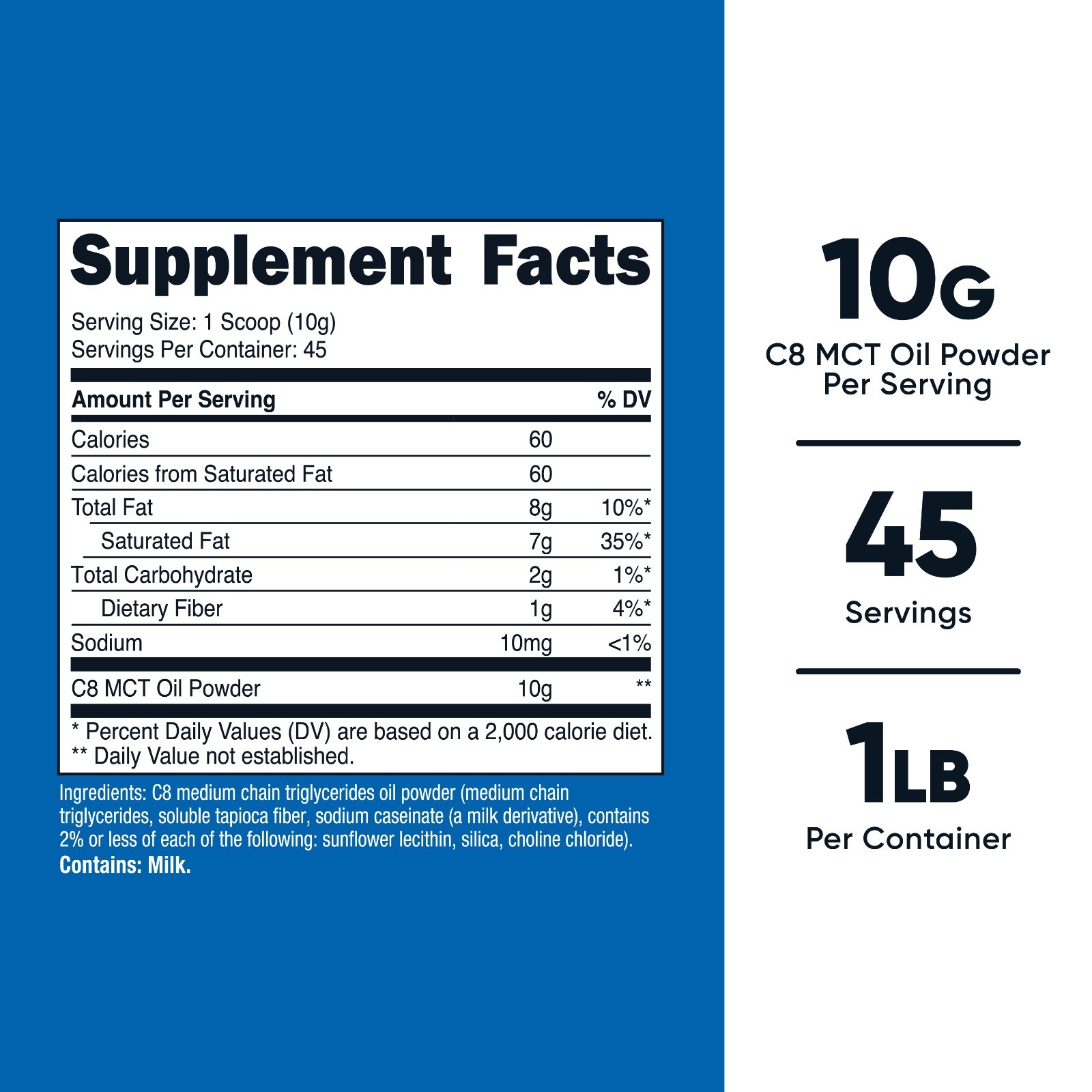 Nutricost C8 MCT Oil Powder 1LB (16oz) – 95% C8 MCT Oil Powder