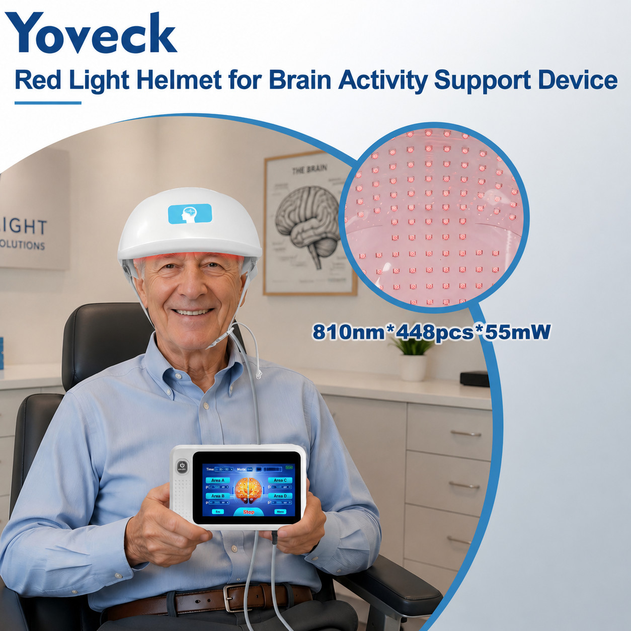 24W 810nm 448 Diodes Brain Health Helmet Relieve Chronic Headache and Stress