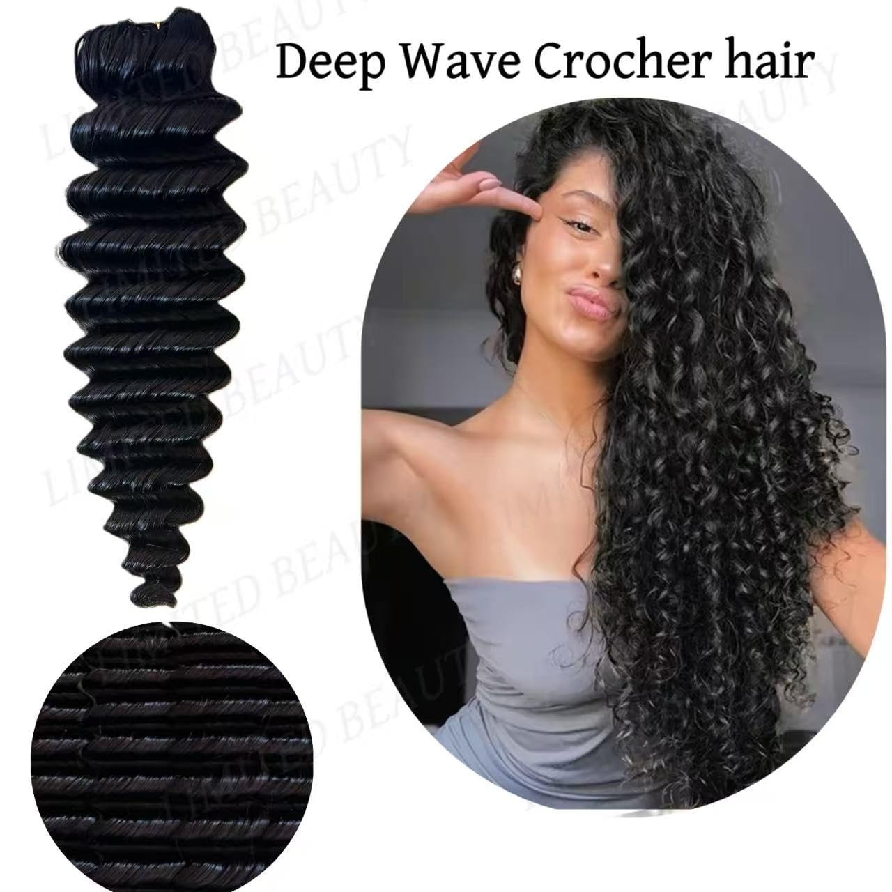 Limited Beauty Deep Wave Crochet Human Hair Extensions 2 Packs 120G Invisible