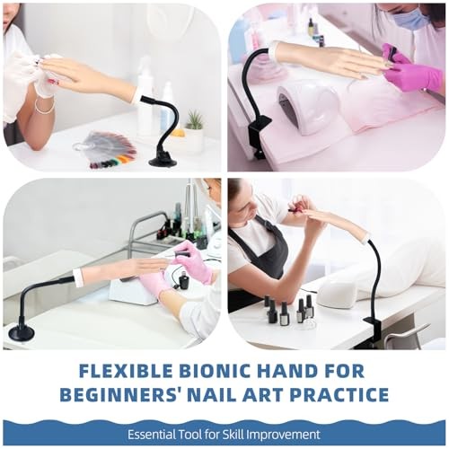 Practice Hand for Acrylic Nails, Flexible Bendable Fake Hand with Clamp Stand