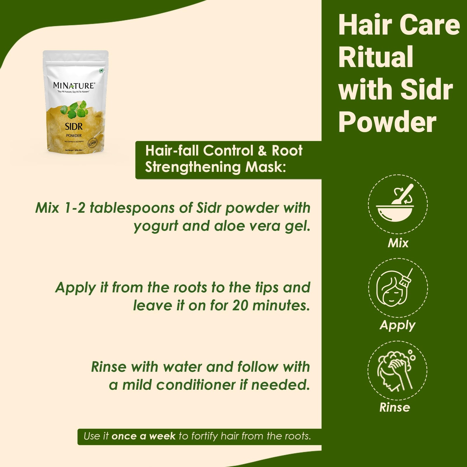 mi nature Sidr Powder, 227g (8oz, 0.5 lb) | Natural Hair Conditioner and Clea…