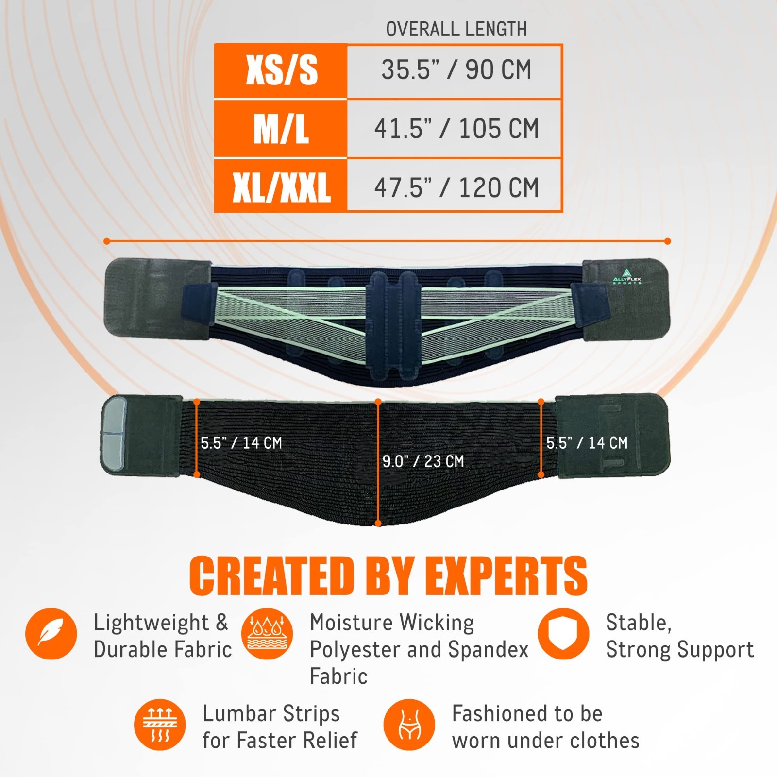 Slim-Fit Back Brace for Men & Women – Ergonomic Lumbar Support Belt, 35.5″ X-Sma