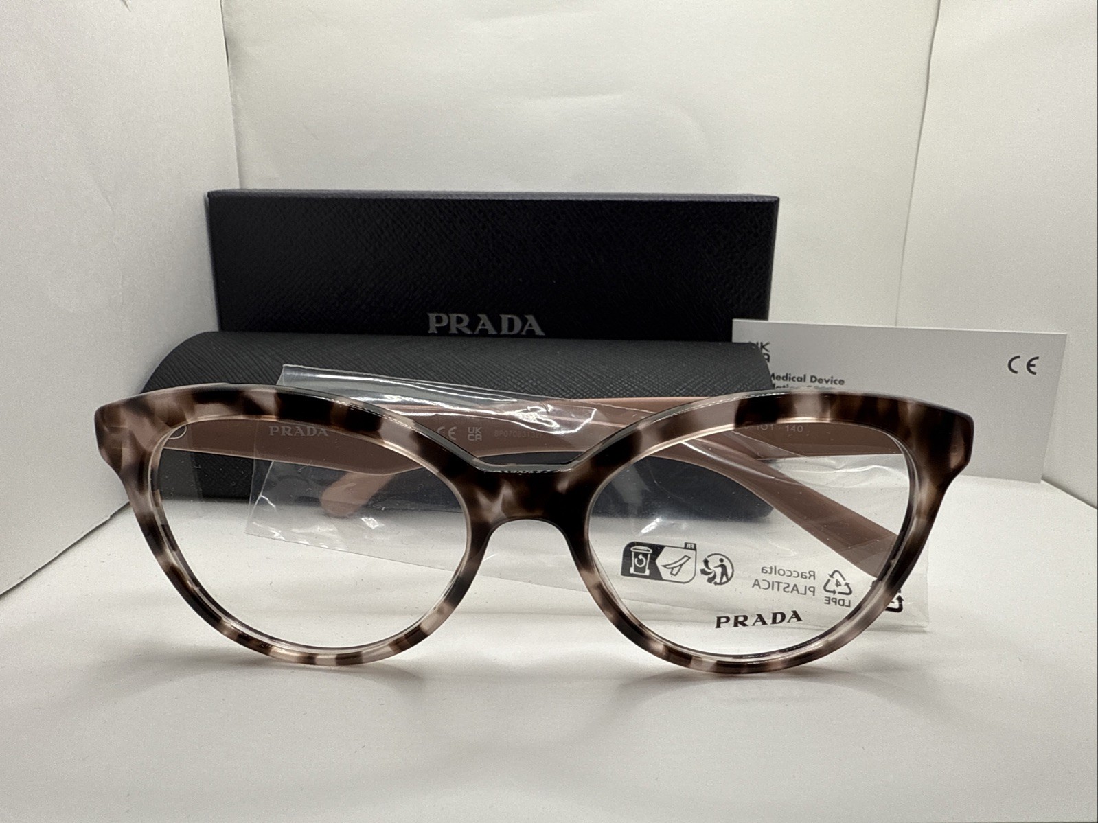 Prada Eyeglasses VPR 11R Sz 52 17 140 ROJ-101 Pink Havana Cat Eye Frame Italy
