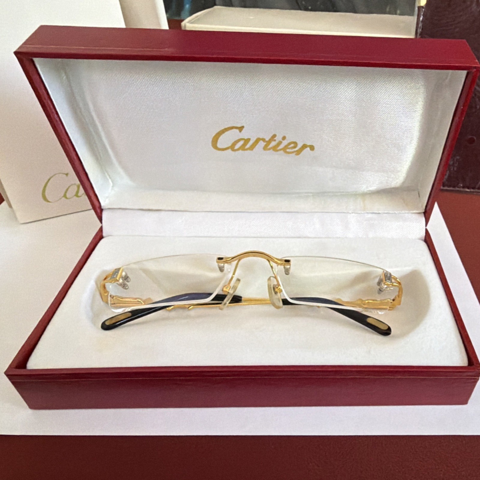 Cartier Gold Rimless Metal Eyeglass Frames with Decorative Temples