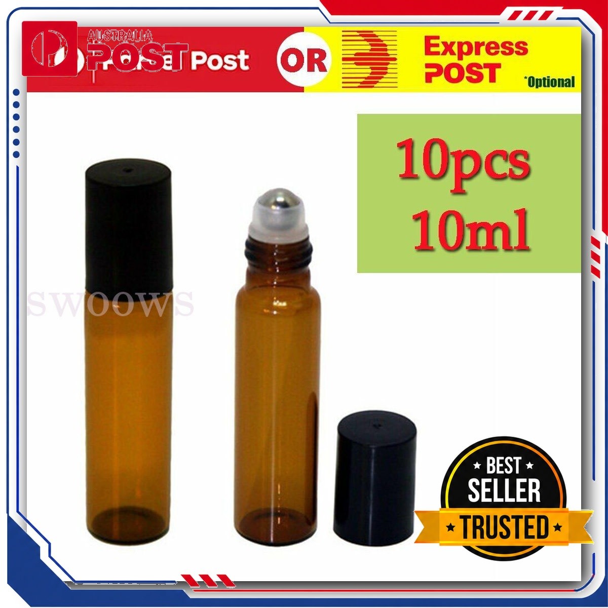 10X Amber Glass Roller Bottles 10ml Thick Steel Ball Essential Oils Storage
