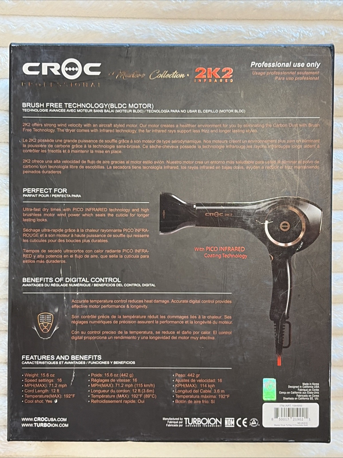 Croc Professional Master Collection Blow Hair Dryer IC Infrared, (Choc/Gold)