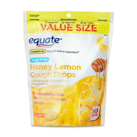 Sugar Free Honey Lemon Menthol, Cough Drops Sore Throat Relief, 140 Count
