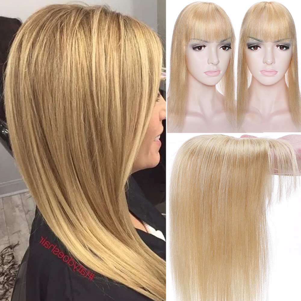 US CLEARANCE 100% Real Human Hair Clip In Top Topper Remy Piece Silk Base Toupee