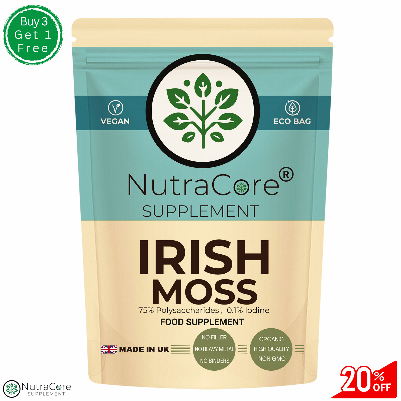 Irish Moss Capsule 5500mg (75% Polysaccharides, 0.1% Iodine)-100%Natural-180Caps