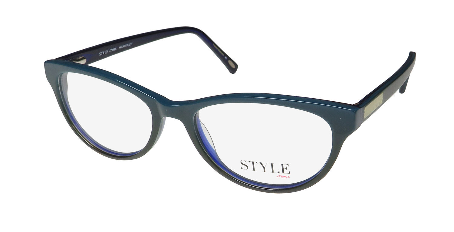 NEW TIMEX WANDERLUST EYEGLASSES TE BLUE CAT EYE WOMENS FULL-RIM PLASTIC