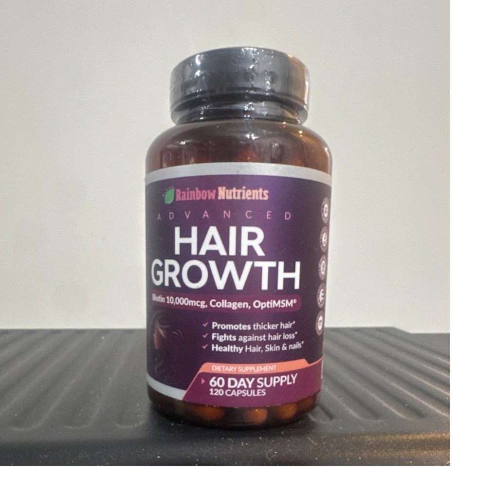 Rainbow Nutrients Hair Growth 120 Caps, Biotin 10000mcg Collagen Anti Hair Loss