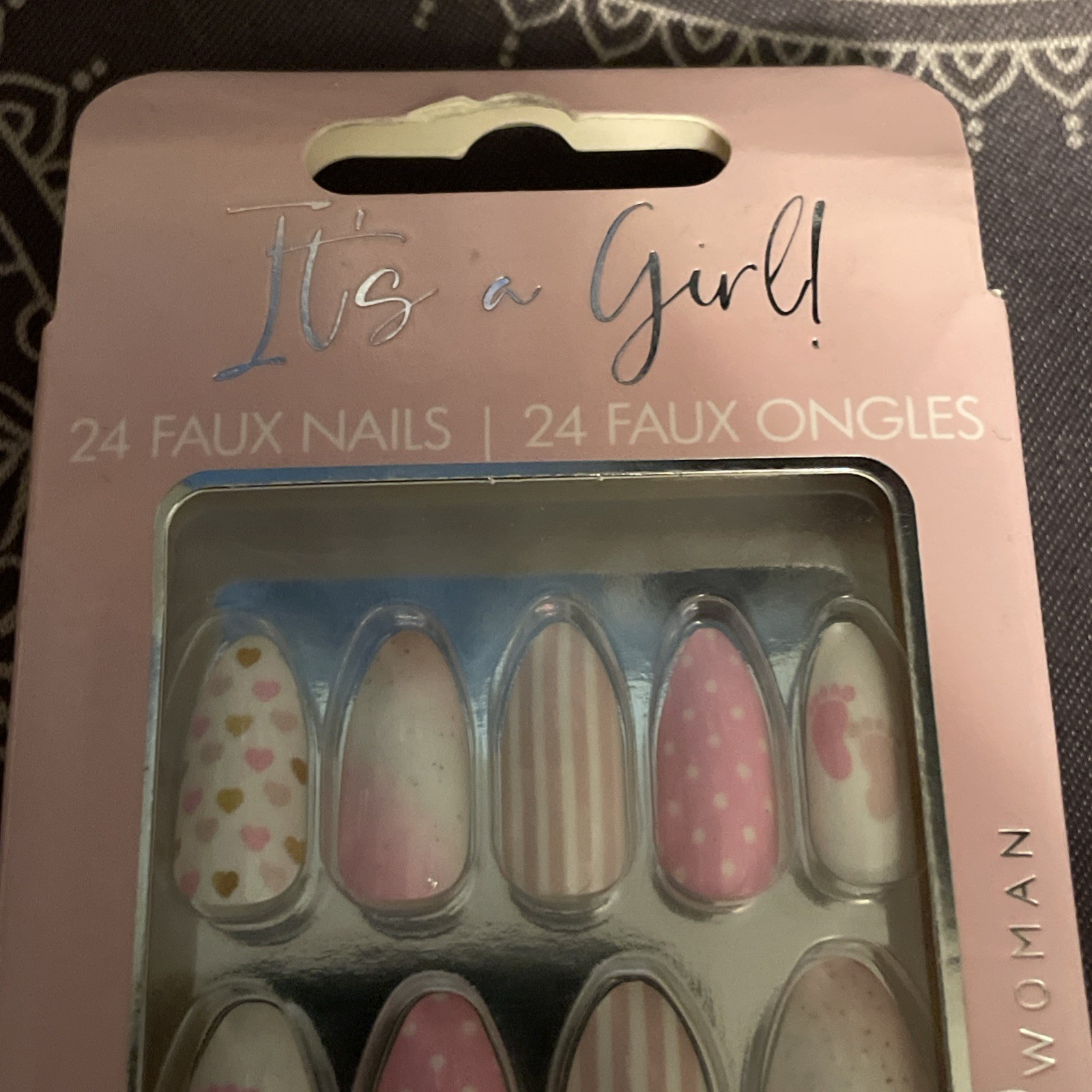 Pretty Woman It’s a Girl! 24 Faux Nails Pink Nail Glue ABS Plastic 6M Vietnam