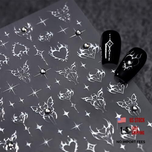 Silver Star Nail Art Stickers 5D Self Adhesive Heart Silver Butterfly Star