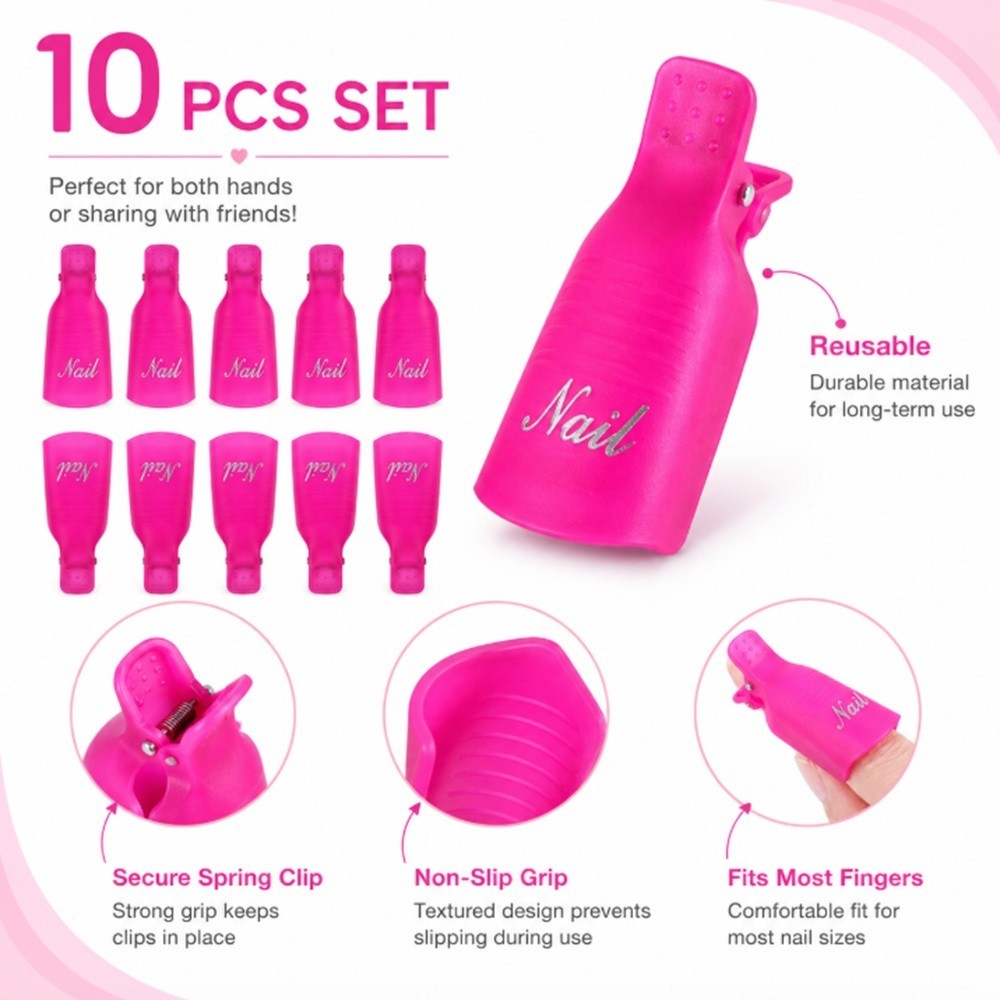 10 Pack Gel Nail Polish Soak Off Clips Manicure Pedicure Wrap Holders