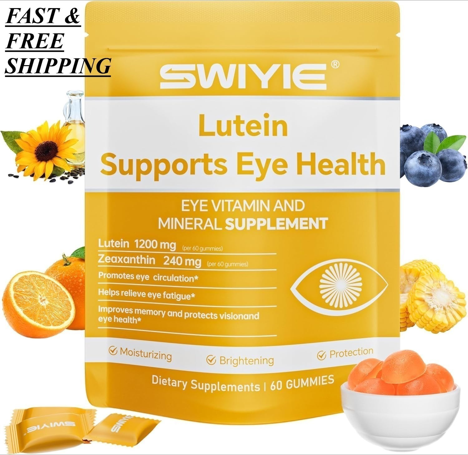 SWIYIE Lutein Gummies – Eye Health Support with Lutein & Zeaxanthin, 60 Gums NEW