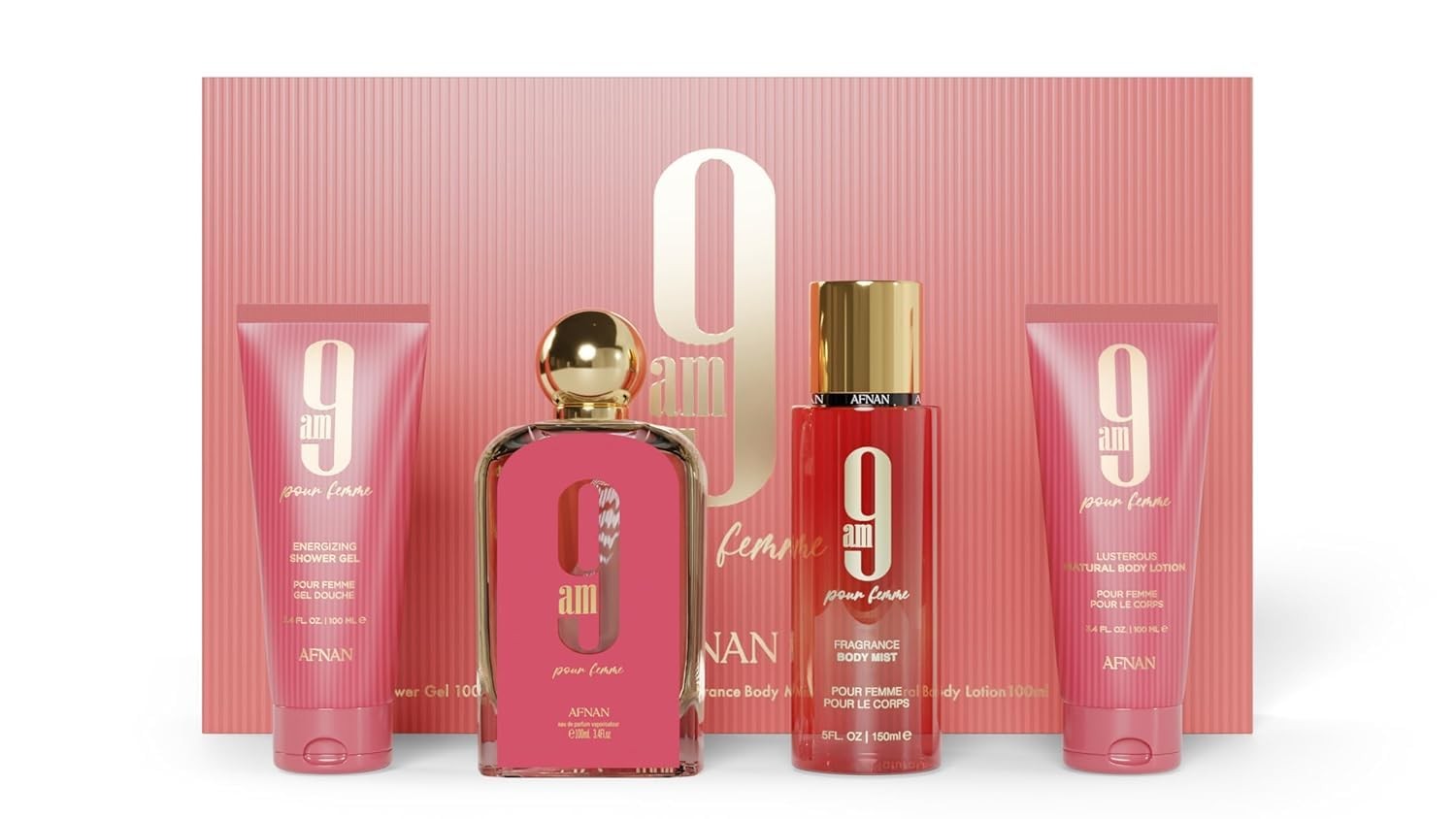 Afnan 9Am Women’s Luxury Fragrance Set Eau De Parfum Shower Gel Lotion Mist