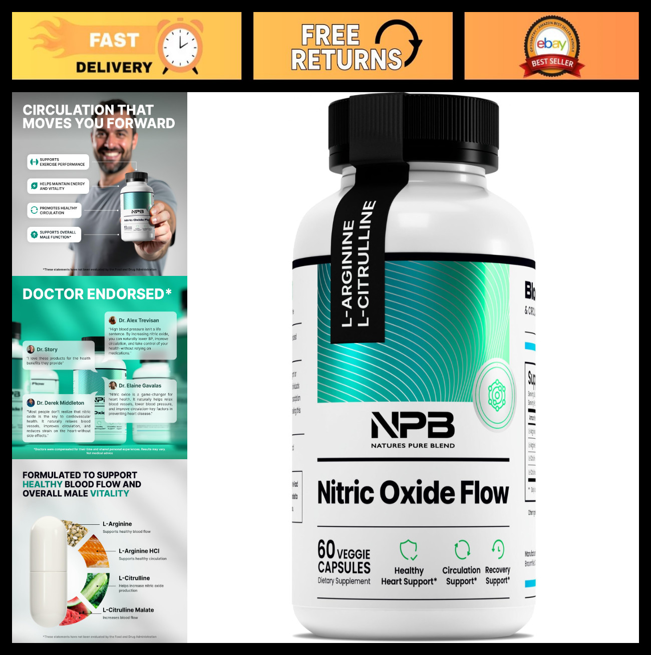 Nitric Oxide Supplements for Men – L-Arginine & L-Citrulline 1500MG – Heart Supp