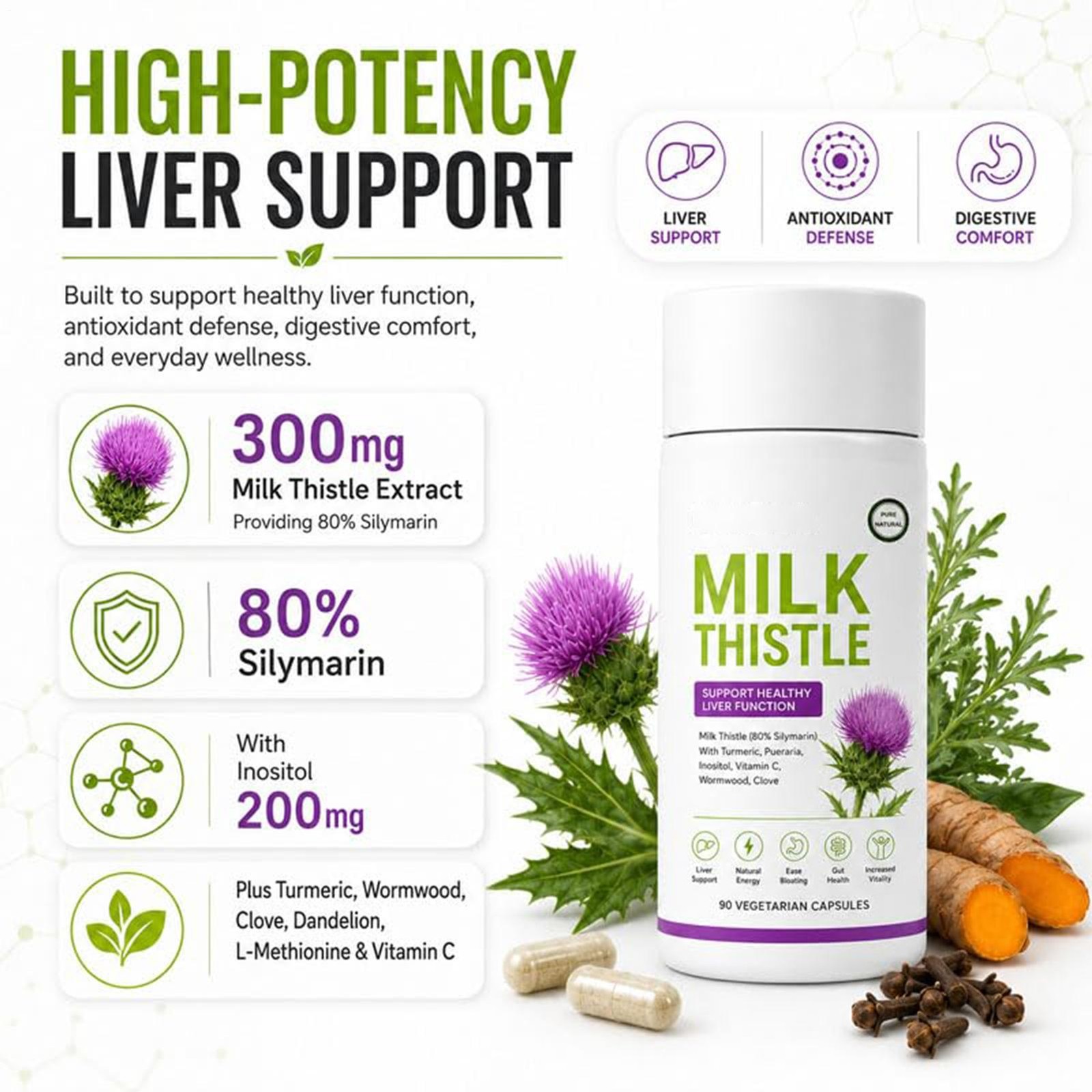 Uvola Milk Thistle Supplement, 80% Silymarin Liver Support Formula, 90 Capsules
