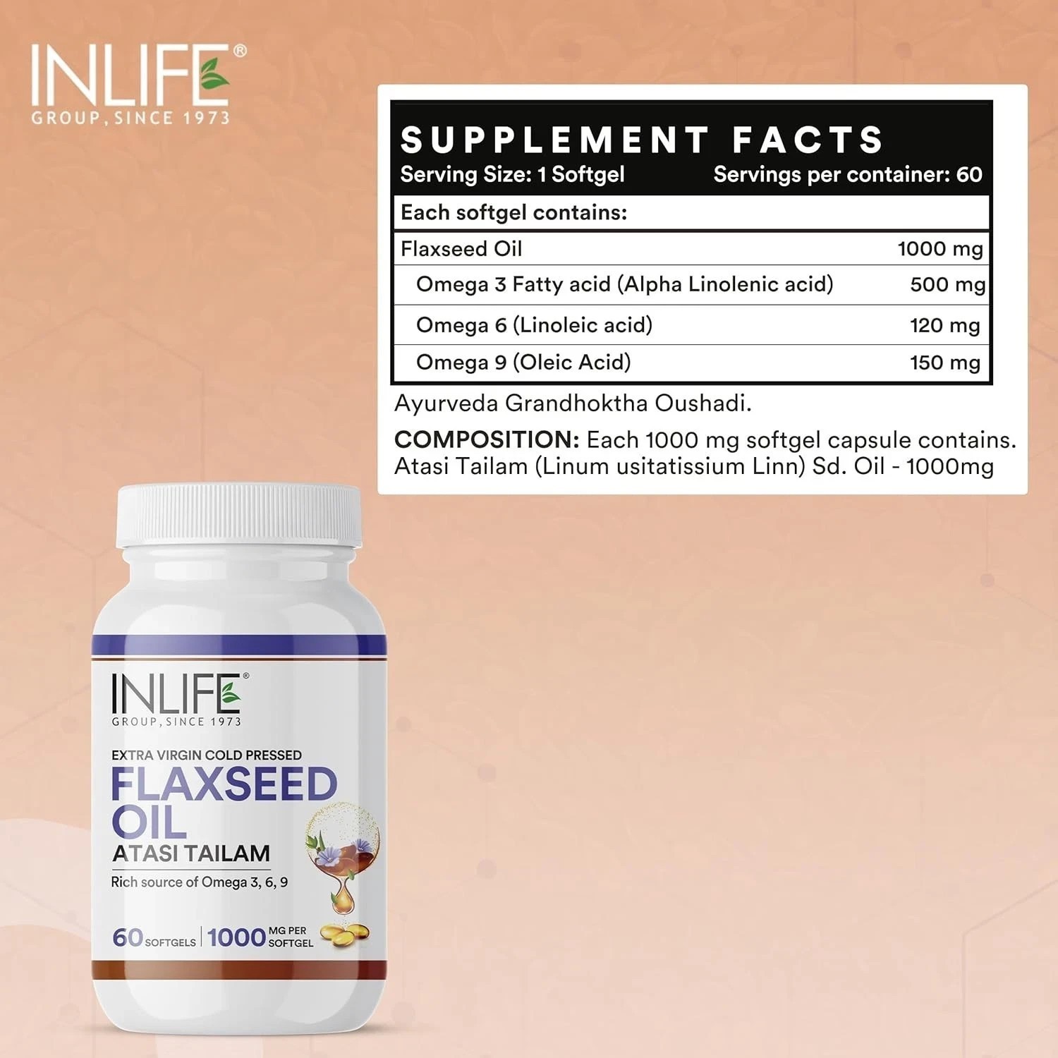 INLIFE Flaxseed Oil Capsules 1000mg | Omega 3 6 9 – 60 Softgels
