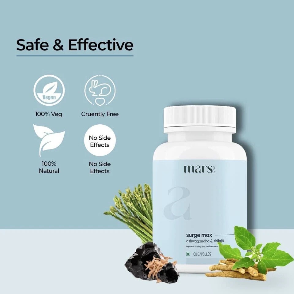 Mars by GHC Surge Max Contains Shilajit, Ashwagandha, 60Cap Pack of 1.