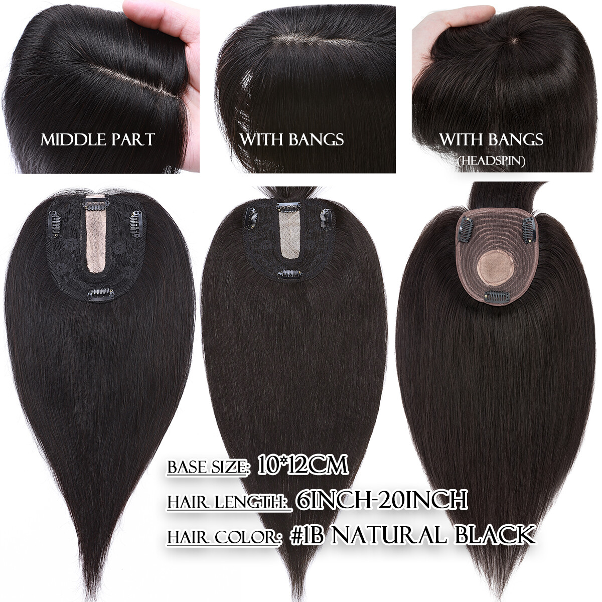 US CLEARANCE 100% Real Human Hair Clip In Top Topper Remy Piece Silk Base Toupee