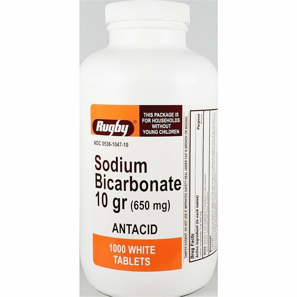 Rugby Sodium Bicarbonate 10GR 650mg Tablets 1000ct -Expiration Date 12-2025