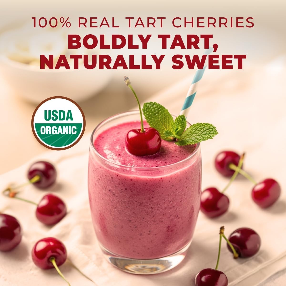 Organic Tart Cherry Powder, 0.55 Lb – 100% Natural Juice Extract, Sweet Tangy Fl