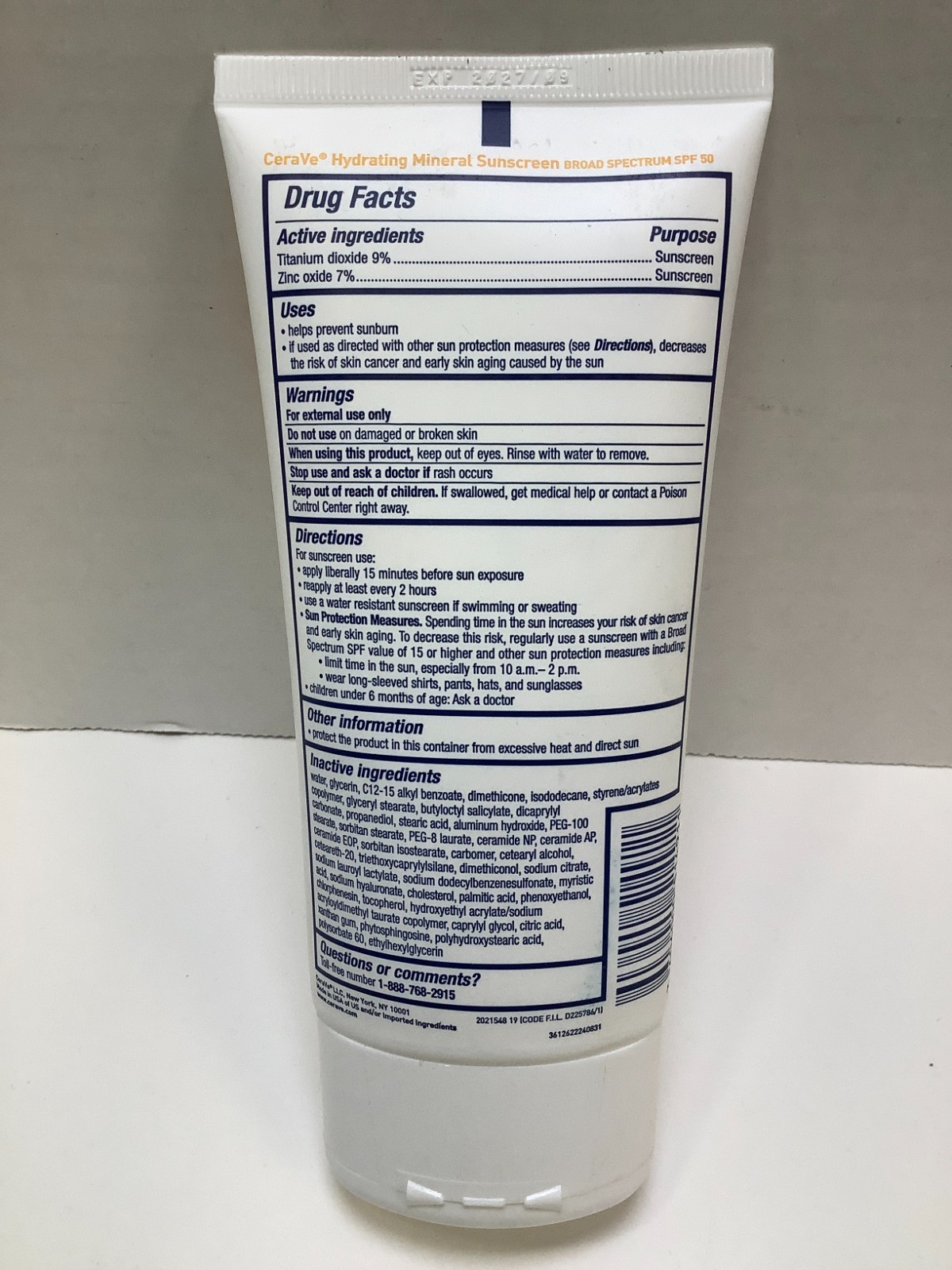 CeraVe Hydrating Mineral Sunscreen for Body, SPF 50, 5oz, Exp. 09/2027, 3pk